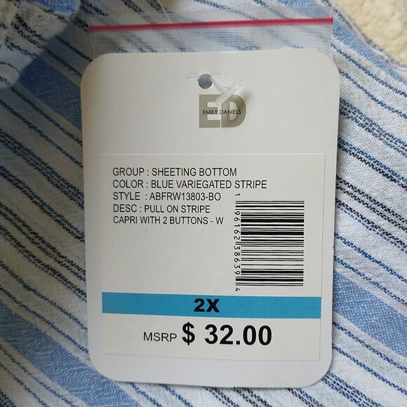 Emily Daniels Pull On Pants Women 2X Blue Stripe Baggy ElasticWaist Nautical New - Picture 7 of 8